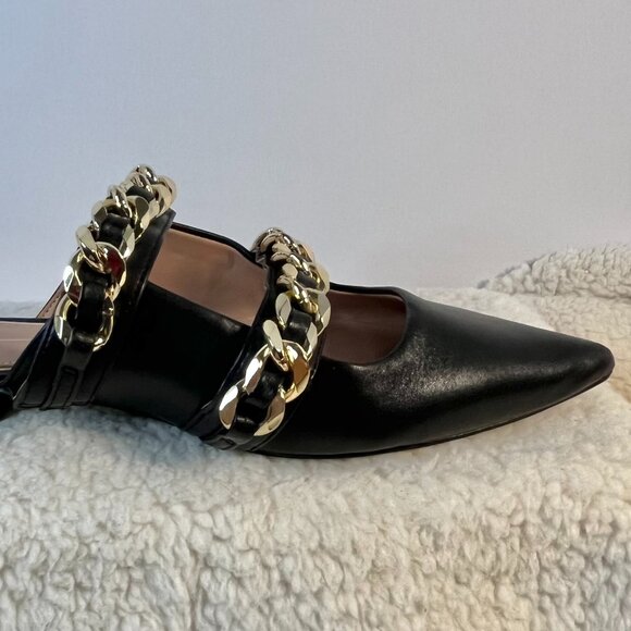 Linea Paolo Aurel Mules | Black Pointed Toe Flats w/ Double Chain | Size 8.5 - Picture 9 of 16